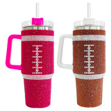 20 Pack USA RTS Hot Pink Black 40oz Sweet Heart Print/Football Diamond Bling Rhinestone Tumblers_GGblanks