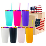 25 Pack Yeti 20oz Rainbow Plated Tumblers Power Coated Tumbers Car Cups Mugs with Colorful Straws_GGblanks