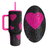 20 Pack USA RTS Hot Pink Black 40oz Sweet Heart Print/Football Diamond Bling Rhinestone Tumblers_GGblanks