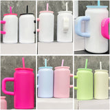 25 Pack 16oz Stainless Steel Can with Handle Hot Pink White Blue Green Mugs for Blank Sublimation Kids_GGblanks