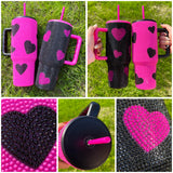 20 Pack Hot Pink Black 40oz Sweet Heart Print/Football Diamond Bling Rhinestone Tumblers_GGblanks