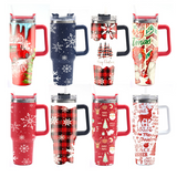 25 Pack 40oz Christmas Tumblers Holiday Coffee Mug Snowflake Water Bottle_GGblanks