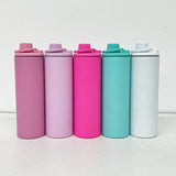 25 Pack Blank Macaron Sublimation 20oz Straight Sports Water Bottle with Two Lids_GGblanks