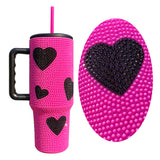 20 Pack USA RTS Hot Pink Black 40oz Sweet Heart Print/Football Diamond Bling Rhinestone Tumblers_GGblanks