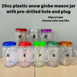 25 Pack China RTS New Style 20oz Pre-drilled Snow Globe Plastic Colorful Lids Mason Jars_GGblanks