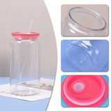 50 Pack Transparent Acrylic 16oz Plastic Can with Colored PP Lids_GGblanks