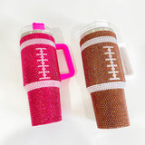 20 Pack Hot Pink Black 40oz Sweet Heart Print/Football Diamond Bling Rhinestone Tumblers_GGblanks