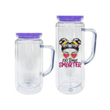 25 Pack China Warehouse Glitter Pre Drilled Hole 12oz 16oz Double Wall Snow Globe Plastic Mug with Handle for UV DTF Transfer Wrap_GGblanks