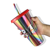 100 Pack 24oz Rainbow Laser Plastic Cups with with Colored Keychain_GGblanks