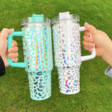 20 Pack USA RTS 40oz Holographic Print Leopard Travel Quencher Tumblers 5 colors Mixed_GGblanks