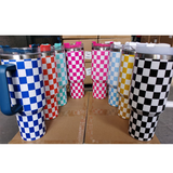 16 Pack 40oz Travel Mug Checkerboard Stainless Steel Mug with Handle H1.0_GGblanks