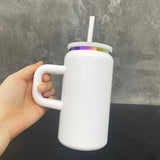 6pcs/12pcs 16oz Rainbow Plated Black&White Stainless Steel Can with Handle for Laser Engraving_GGblanks