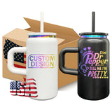 6pcs/12pcs 16oz Rainbow Plated Black&White Stainless Steel Can with Handle for Laser Engraving_GGblanks