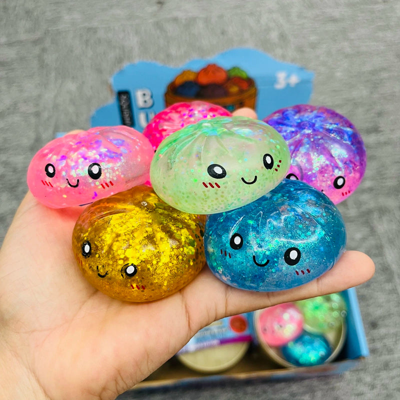 72 Pack 5.5cm Maltose Glitter Slow Rising Multi-color Mini Cute Sugar Dumpling Set Stress Relief Squishy Toys with Steamer_GGblanks