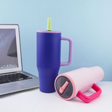 20 Pack Double Walled Insulated Stainless Steel 40oz Travel Mugs with Foldable Flip Top Straw_GGblanks