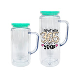 25 Pack China Warehouse Glitter Pre Drilled Hole 12oz 16oz Double Wall Snow Globe Plastic Mug with Handle for UV DTF Transfer Wrap_GGblanks