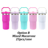 20 Pack 25 Pack White/Macaron Colorful Student School Stanley Style 20oz 30oz Rainbow Plated Matte Glossy Tumblers with Flip Straw_GGblanks