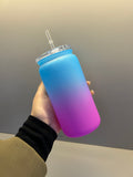 USA RTS_New Plastic Cans Kids 16oz Matte Colored Plastic Can Same Shape as Glass Can with Lids for UV DTF Wraps_GGblanks