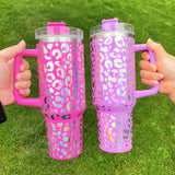 20 Pack USA RTS 40oz Holographic Print Leopard Travel Quencher Tumblers 5 colors Mixed_GGblanks