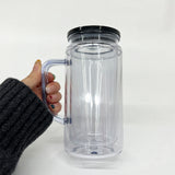 25 Pack China Warehouse Glitter Pre Drilled Hole 12oz 16oz Double Wall Snow Globe Plastic Mug with Handle for UV DTF Transfer Wrap_GGblanks