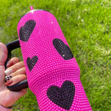 20 Pack USA RTS Hot Pink Black 40oz Sweet Heart Print/Football Diamond Bling Rhinestone Tumblers_GGblanks