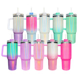 20 Pack 25 Pack 40oz Sublimation Blank Colorful Rainbow Shimmer Glitter Travel Tumbler with Handle_GGblanks