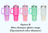 20 Pack 25 Pack 40oz Sublimation Blank Colorful Rainbow Shimmer Glitter Travel Tumbler with Handle_GGblanks