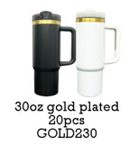 20 Pack 30oz Brushed Gold underneath Pink Hot Pink Black White Blue Powder Coated Quencher Tumblers_GGblanks