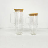 12 Pack 32oz 40oz Predrilled Glass Snow Globe Tumblers with Bamboo Lids Straws and Plugs for Sublimation_GGblanks