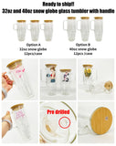 12 Pack 32oz 40oz Predrilled Glass Snow Globe Tumblers with Bamboo Lids Straws and Plugs for Sublimation_GGblanks