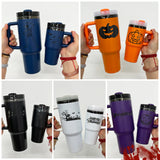 20 Pack 25 Pack Halloween 14oz/40oz Mirror Black Mirror Underneath Powder Coated Quencher Tumbler_GGblanks