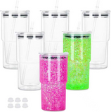 25 Pack 5 Cases Left USA RTS 16oz Snow Globe Plastic Tumbler with Pre-Drilled Hole & Stopper Lids_GGblanks