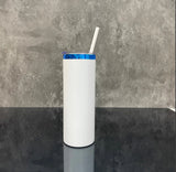 25 Pack 20oz Mirror Blue underneath Powder Coated Stainless Steel Straight Skinny Tumblers_GGblanks