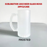 24 Pack 16oz Blank Sublimation Frosted Glass Beer Mug With Handle Sold By Case BLB024- GGblanks