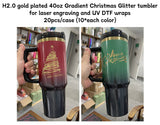 20 Pack China RTS H2.0 Gold Plated 40oz Christmas Gradient Glitter Quencher Tumbler_GGblanks