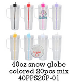 20 Pack GGblanks Glitter 40oz Clear Acrylic Snow Globe Cups Plastic Double Wall Tumbler with Pre Drilled Hole and Plug for UV DTF Transfer Wrap_GGblanks