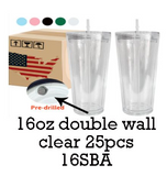 20 Pack 16oz 24oz Double Walled BPA Free Snow Globe Plastic Acrylic Cups with Lids and Straws_GGblanks