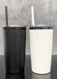 25 Pack Yeti Style 20oz Black Plated Car Cups Power Coated Tumblers with Colorful Straws_GGblanks