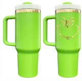 20 Pack USA Warehouse Mirror Gold Plated Christmas Green Powder Coated H2.0 40oz Tumblers with Grinch Laser_GGblanks