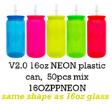 25 Pack 50 Pack 16oz Neon Glass Cans/Plastci 17oz Neon Mugs with Straws and Lids for Uv Dtf Wraps_GGblanks