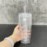 25 Pack China Warehouse 25oz Clear SnowGlobe Plastic cups Double Wall Acrylic Can for Glitter_GGblanks