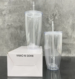 25 Pack China Warehouse 25oz Clear SnowGlobe Plastic cups Double Wall Acrylic Can for Glitter_GGblanks