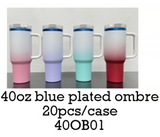 20 Pack USA Presale 40oz Blue Plated/Mirror Black Plated Pink/Ombre Powder Coated/Shimmer Black H2.0 Quencher Tumblers For Laser Engraving_GGblanks