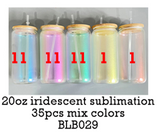 35 Pack 20oz Blank Sublimation Mixed 5 Colors Iridescent Beer Glass Can With Bamboo Lid And Plastic Straw_GGblanks