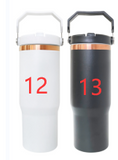 25 Pack 30oz Gold/Copper Plated Christmas Green Red Pink Black White Water Bottles with Flip Straws_GGblanks