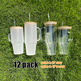 20 Pack Clear Frosted Glass Tumbler 40oz Glass Tumbler with Bamboo Lids_GGblanks