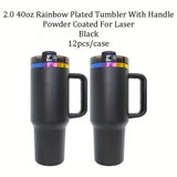 4pcs/8pcs/12pcs Black White H2.0 40oz Powder Coat Rainbow UnderneathTumblers for Laser Engraving_GGblanks