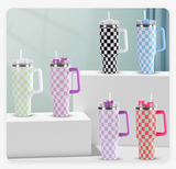 16 Pack 40oz Travel Mug Checkerboard Stainless Steel Mug with Handle H1.0_GGblanks