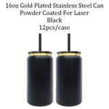 6PACK/12PACK Gold Plated Underneath Powder Coated Colored Stainless Steel Vacuum Insulated Double Walled 16oz Soda Beer Can Tumbler Cups For Laser Engraving_GGblanks