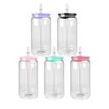 50 Pack Transparent Acrylic 16oz Plastic Can with Colored PP Lids_GGblanks